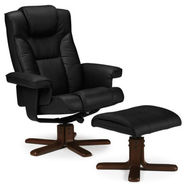 Fauteuil inclinable pivotant et repose pieds simili cuir noir