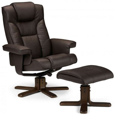 Fauteuil inclinable pivotant et repose pieds simili cuir marron