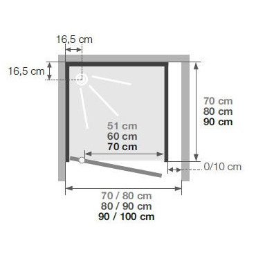 Cabine douche carré 70x70 1 porte pivotante