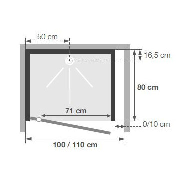 Cabine douche carré 100x80 1 porte pivotante