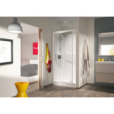 Cabine douche carré 90x90 1 porte pivotante