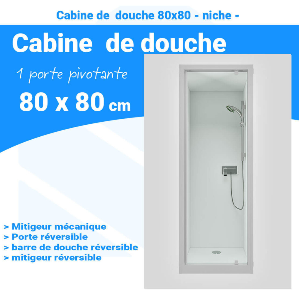 Cabine De Douche Angle PVC 80x80 Cm Porte Pliante Ouverture Latérale Hauteur 185 Cm - Forte