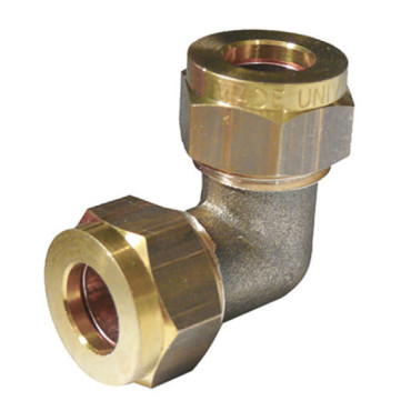 Coude égal à compression 90° pour tube gaz - 1/4" à 1/2"